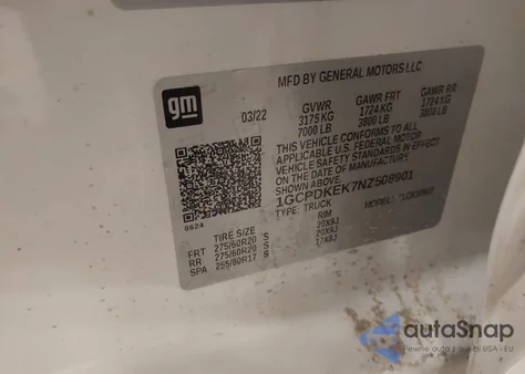 2022 Chevrolet Silverado K1500 Lt-L from USA, damaged, VIN 1GCPDKEK7NZ508901